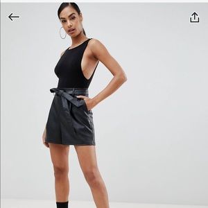 ASOS design tailored paperbag leather look shorts